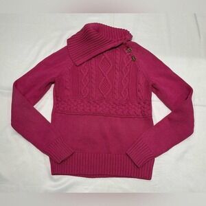 Chaps Cable Knit Sweater Womens Small Pink 100% Cotton Preppy Chunky Winter